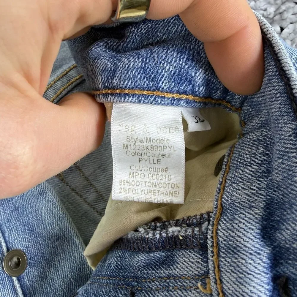 Rag & Bone Fit 2 Slim Jeans Men 32x33 Button Fly Blue Denim Designer USA Logo